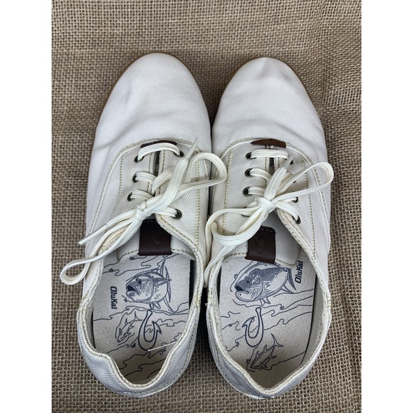 OluKai Men's White Kahu Lace Up Canvas Boat Shoe Size 8 EUR 40 - Picture 5 of 7